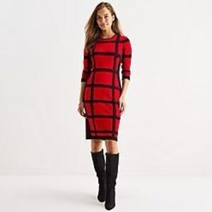 NWT Danny & Nicole 3/4 Sleeve Windowpane Sweater Dress size L